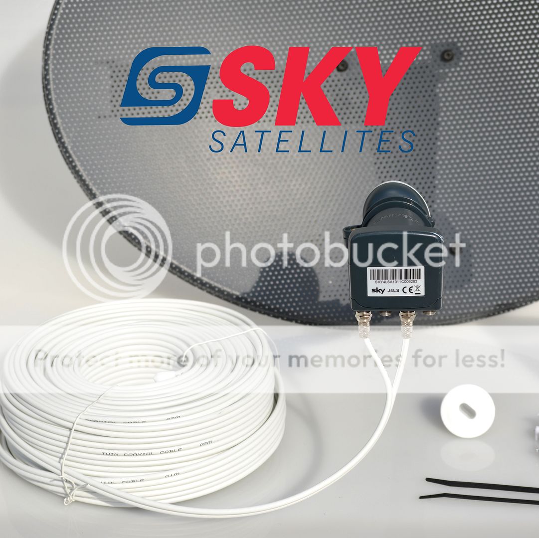 Sky Freesat Satellite Dish & Quad Lnb + Complete 50M White Twin