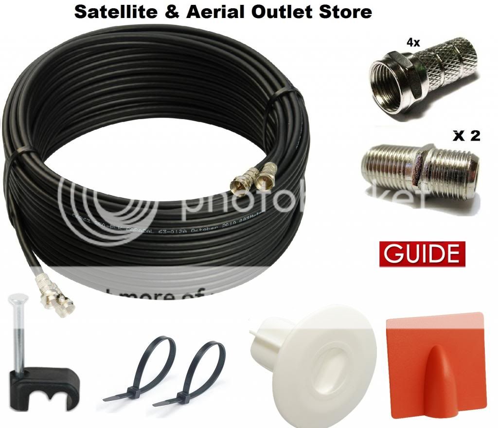 10m Twin Satellite Cable Extension Kit For Sky+ HD With Grommet,Brick